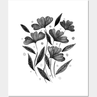 Cute florals - black and white Posters and Art